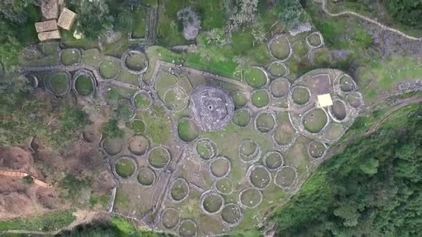 Letecký Snímek Kulatých Domů Místě Kuelap Peru — Stock video