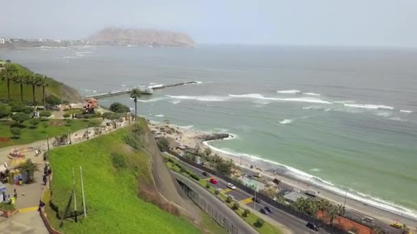 Vue Aérienne Avec Drone Promenade Miraflores Côte Verte Océan Pacifique — Video