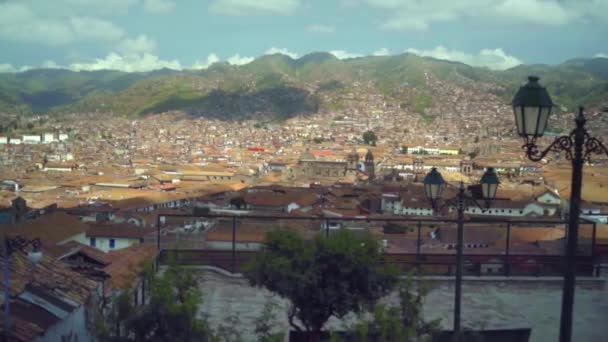 Aerial Drone Panoramic View Daytime Central Cusco Capital Inca Peru — Vídeo de stock