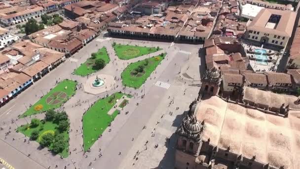 Luchtfoto Van Het Centrale Plein Van Cusco Stad Plaza Armas — Stockvideo