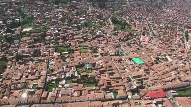 Aerial Drone Panoramic View Daytime Central Cusco Capital Inca Peru — Vídeos de Stock