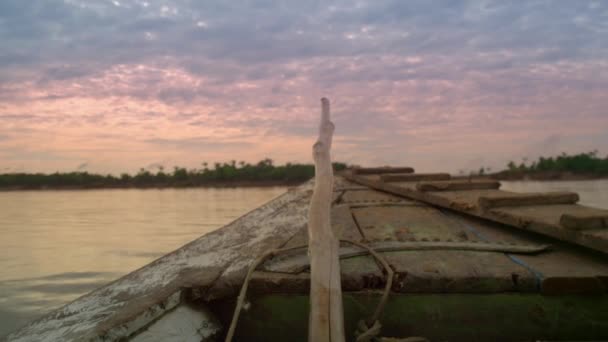 View Wood Boat River Sunset Pacaya Samiria National Reserve Peru — Stock Video