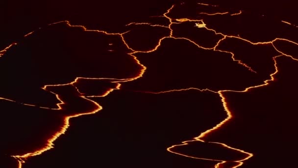 Zblízka Island Lávové Pole Roztaveným Magma Tekoucí Jako Řeky Temném — Stock video