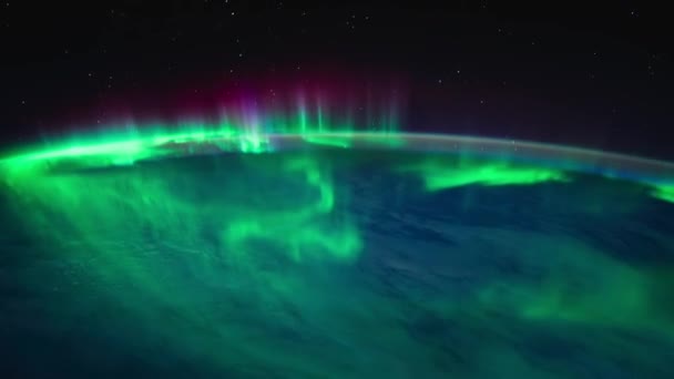 Nádherná Aurora Borealis Úsvit Časoprostorový Pohled Vesmírné Stanice Oběžné Dráze — Stock video