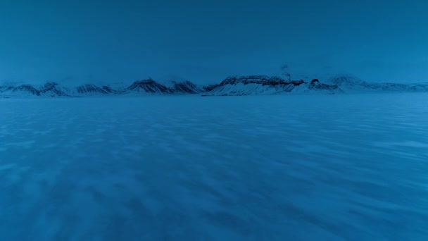 Vista Delle Montagne Innevate Paesaggio Ghiacciato Con Ghiacciaio Notte Nell — Video Stock