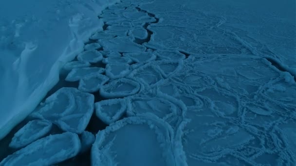 Vue Aérienne Banquise Enneigée Brisée Des Fragments Iceberg Sur Scène — Video