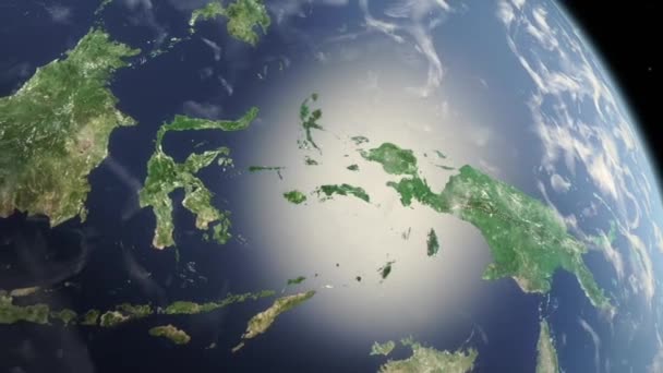 Globe Pomalu Otáčí Přiblížit Vesmíru Soustředit Indonésii Realistická Animace — Stock video