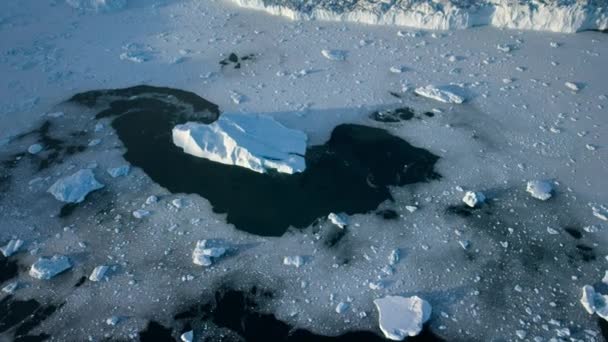 Aerial View Greenland Ice Glacier Heavy Snowpack Arctic Winter Landscape — Vídeos de Stock