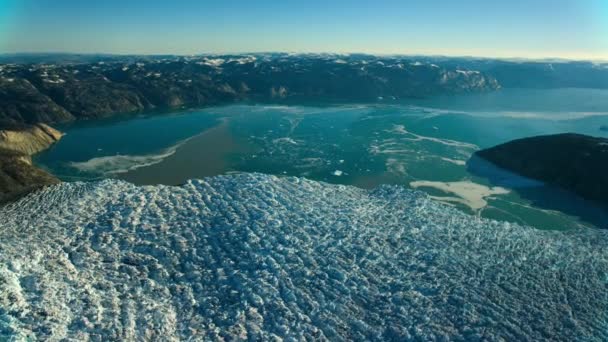 Aerial View Greenland Ice Glacier Heavy Snowpack Arctic Winter Landscape — Video