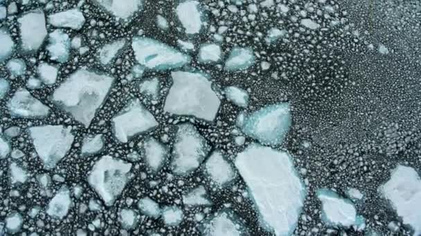 Aerial View Ice Water Border Pieces Ice Break North Greenland — стокове відео