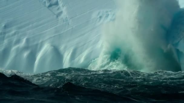 Slow Motion Massive Icefalls Make Hidden Ice Surging Upwards Generates — Stock Video