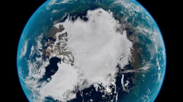北極海と北極の氷が融ける一方で 惑星地球が自転している間 宇宙空間からの空中の眺め 3Dアニメーション — ストック動画