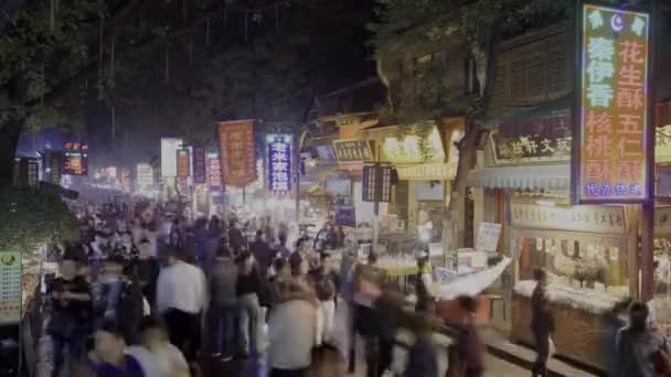 Abril 2016 Time Lapse Qingdao City Famous Night Market Peestrian — Vídeos de Stock