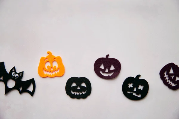 Joyeux Halloween Décorations Avec Des Chauves Souris Jolies Citrouilles Vue — Photo