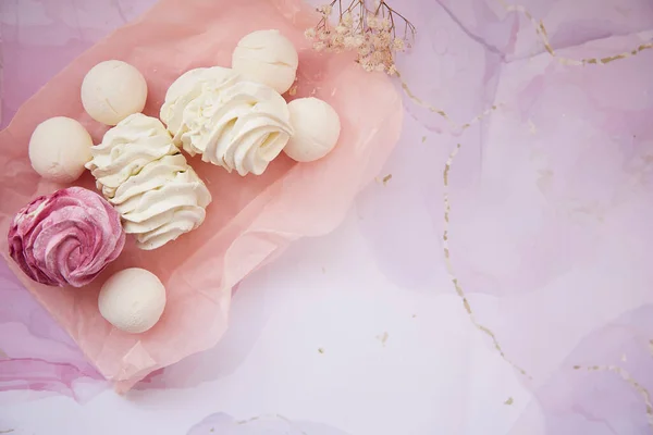 Beautiful Pink White Marshmallow Gypophila Decoration Copy Space Зимняя Эстетика — стоковое фото