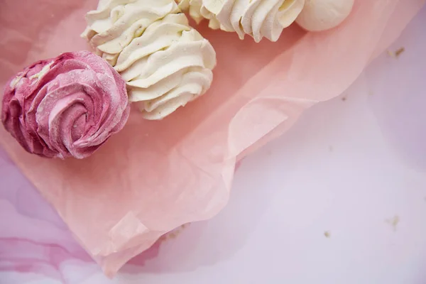 Sain Naturel Délicat Rose Blanc Guimauve Gros Plan Esthétique Hiver — Photo