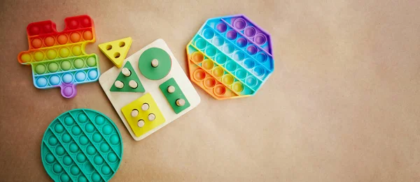Colorful Antistress Sensory Fidget Pop Eco Wooden Toys Trendy Pop — Stock Photo, Image