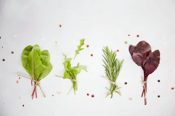 Salad Mix Rukkola Chard Arugula Bulls Blood Peppercorns Decoration Fresh — Stock Photo, Image