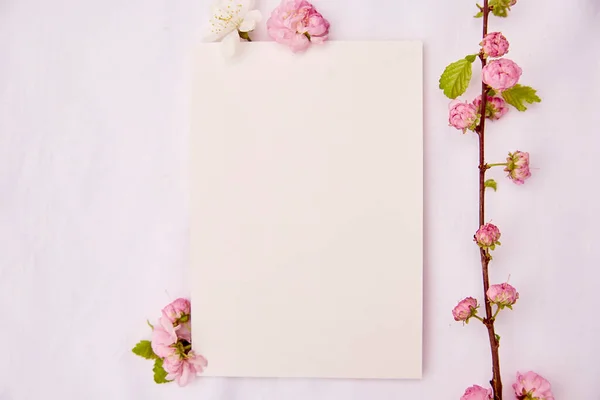 Romantyczna Kobieca Pionowa Makieta Kartki Wiosennymi Białymi Różowymi Kwiatami Ślub — Zdjęcie stockowe
