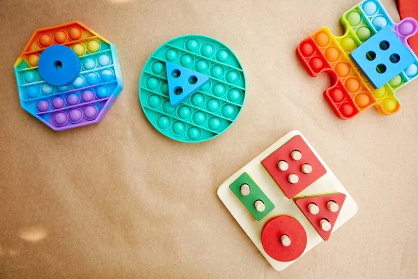 Colorful Antistress Sensory Fidget Pop Eco Wooden Toy Trendy Pop — Stock Photo, Image
