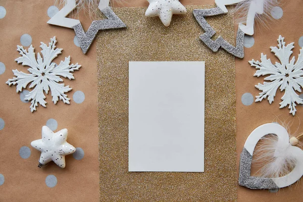 Christmas Festive Frame Mock Stationery Card Golden Background Place Text — Stock Photo, Image