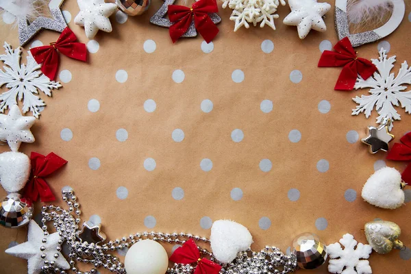 Weihnachten Silbernen Rahmen Ornamente Hintergrund Grundlegende Klassische Muster Platz Für — Stockfoto