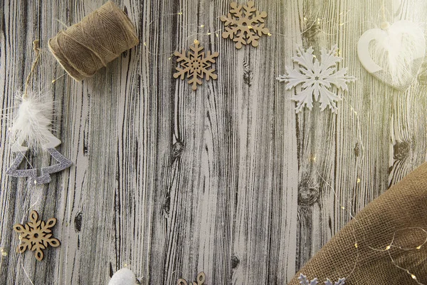 Οργανικός Σχεδιασμός Χριστουγεννιάτικου Φόντου Ξύλινα Και Υφασμάτινα Στολίδια Και Μοντέρνα — Φωτογραφία Αρχείου