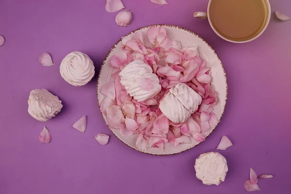 Guimauves Rose Thé Vanille Maison Naturelle Avec Une Tasse Café — Photo