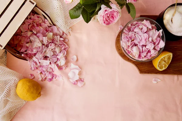 Σπιτικό Βιολογικό Ρουστίκ Τσάι Μαρμελάδα Τριαντάφυλλο Προετοιμασία Ζάχαρη Λεμόνι Και — Φωτογραφία Αρχείου