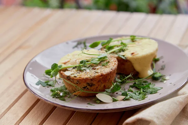 Quiche Végétalien Sain Muffins Sans Gluten Avec Des Flocons Amandes — Photo