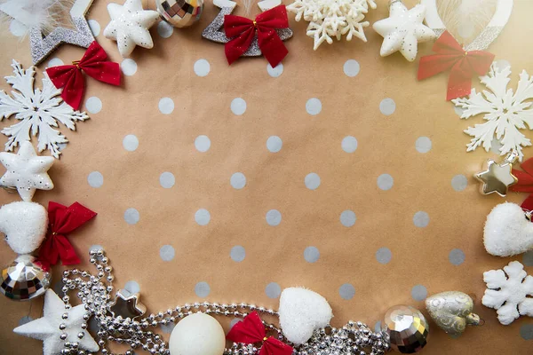 Weihnachten Festlichen Rahmen Aus Ornamenten Hintergrund Grundlegende Klassische Muster Platz — Stockfoto