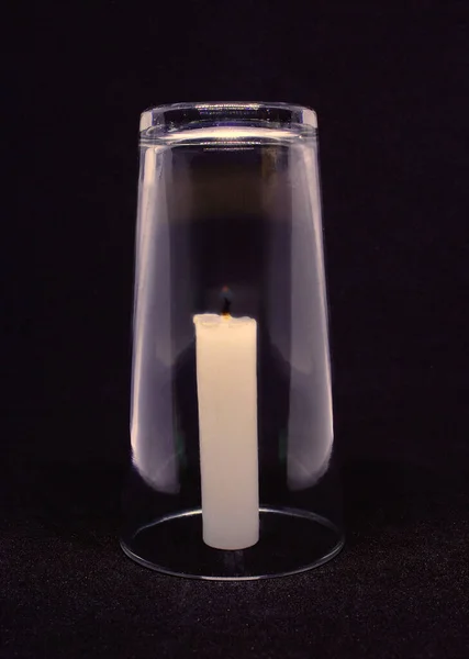 Science Experiment Candle Extinguished Due Lack Oxygen Glass — Foto Stock