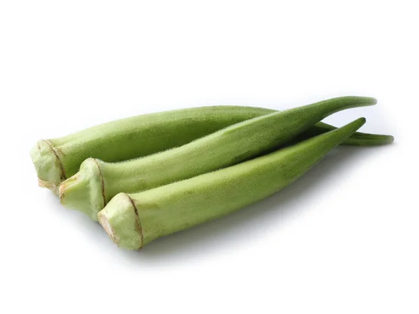 Rauwe Groene Okra Witte Achtergrond — Stockfoto