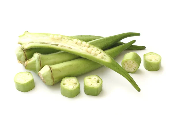 Okra Verde Crudo Rodajas Vista Superior —  Fotos de Stock