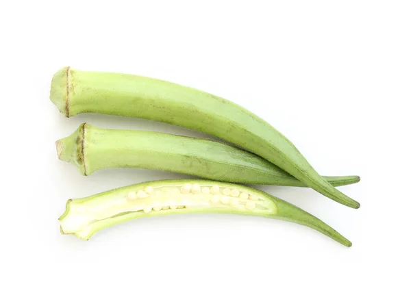 Raw Okra Vert Sur Fond Blanc — Photo