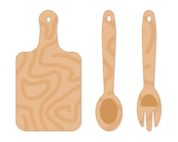 Fork Spoon Wooden Board Cook Kitchen Accessories — Stockový vektor