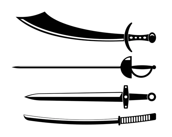 Swords Silhouette Medieval Arabe Katana — 스톡 벡터
