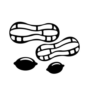 Peanut icon. Flat design illustration in black and white.