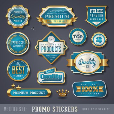 Blue and golden promo stickers clipart