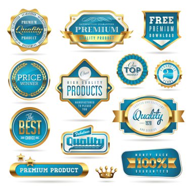 Blue and golden quality stickers clipart