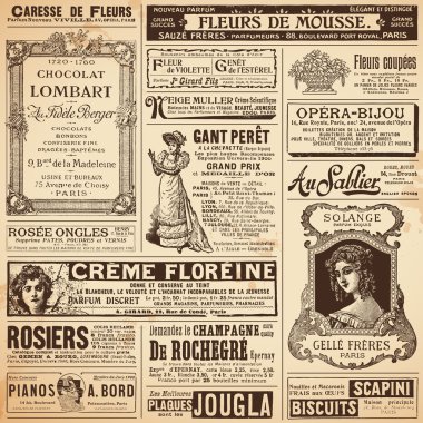 Vintage french ads on ladies' topics clipart