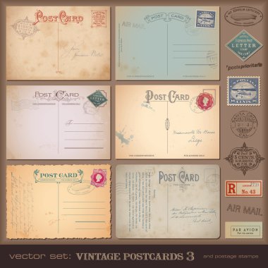 Vintage postcards and postage stamps clipart