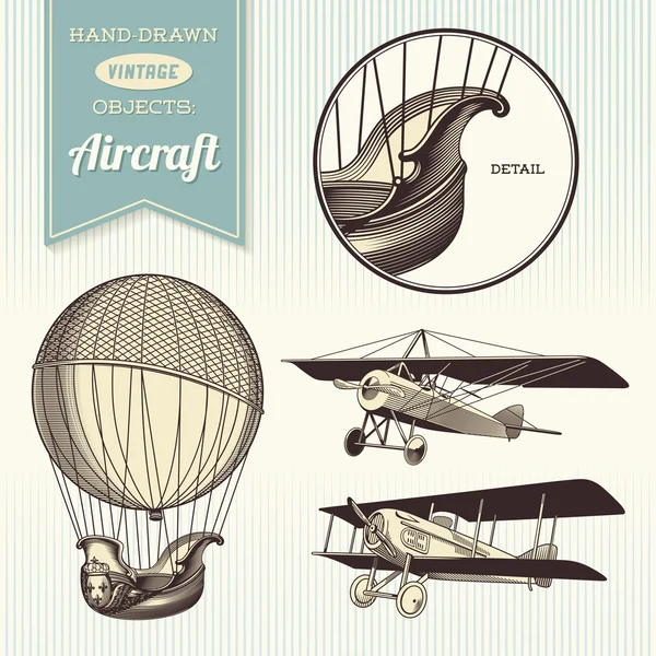 Aeronaves vintage desenhadas à mão — Vetor de Stock