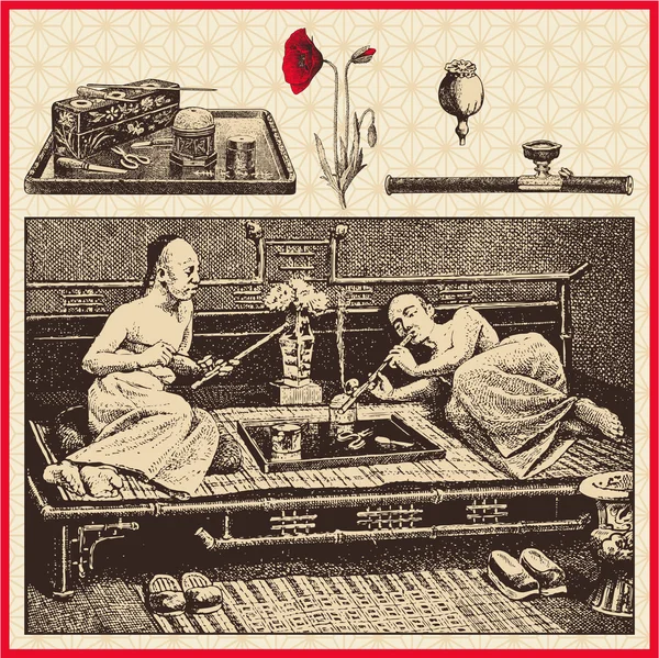 Fumeurs d'opium chinois — Image vectorielle