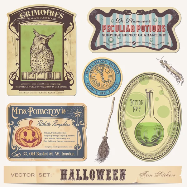 Conjunto de rótulos de halloween e elementos de design — Vetor de Stock