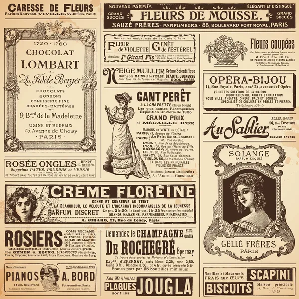 Annonces françaises vintage sur des thèmes féminins — Image vectorielle