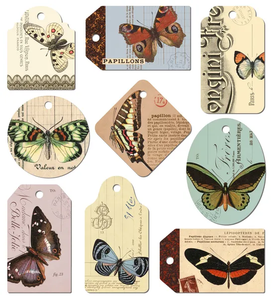 Retro tags - butterflies — Stock Photo, Image