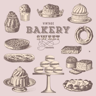 Vintage collection of sweet treats clipart
