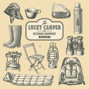 Retro camping equipment vector Retro camping equipment vector