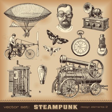 Steampunk design elements clipart